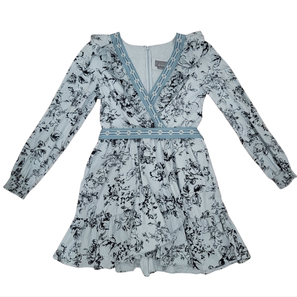 Anthropologie Ruffle Wrap Mini Dress Floral Long Sleeve Cottagecore Woma… - Picture 4 of 17